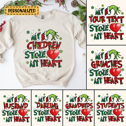 My Children Stole My Heart, Grinch Personalized Shirt, My Students Stole My Heart, Merry Grinchmas Gift, Grinch Hand Tee Hoodie Sweatshirt - ads