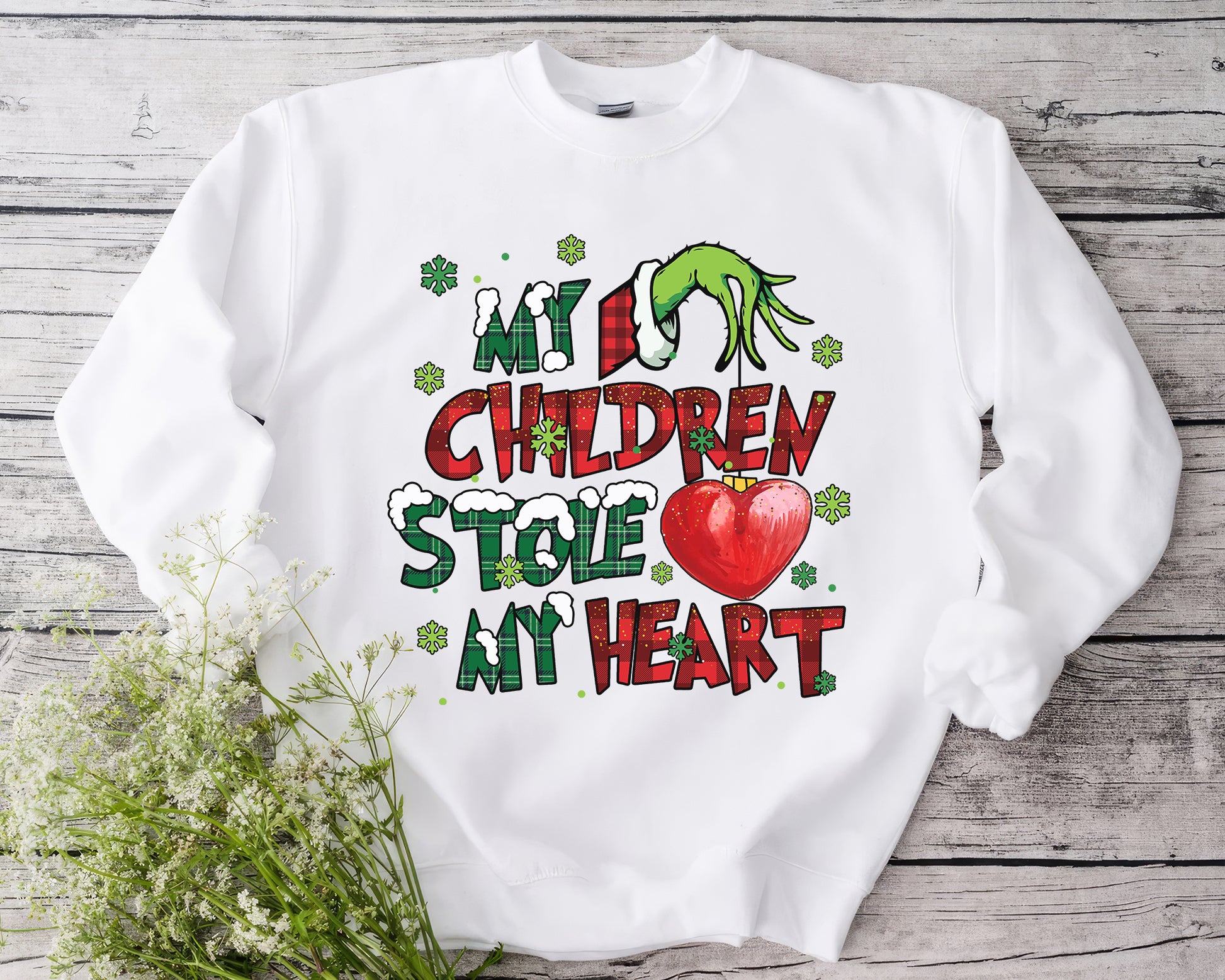 My Children Stole My Heart, Grinch Personalized Shirt, My Students Stole My Heart, Merry Grinchmas Gift, Grinch Hand Tee Hoodie Sweatshirt - white