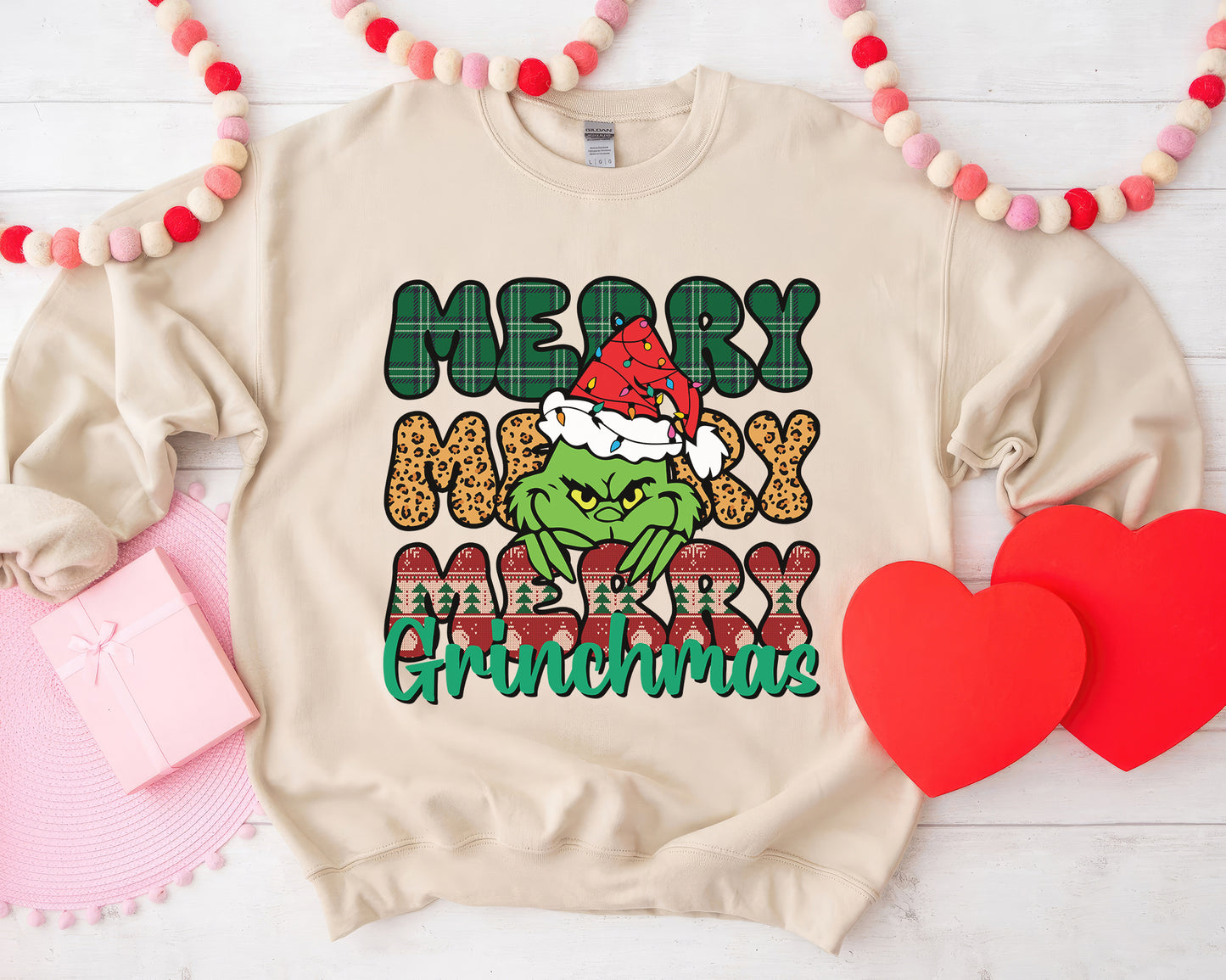 Merry Grinchmas, Merry Christmas Grinch Personalized Shirt, Christmas Grinch, Merry Grinchmas Gift, Cheeky Grinch Sweatshirt - Beige