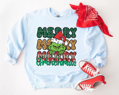 Merry Grinchmas, Merry Christmas Grinch Personalized Shirt, Christmas Grinch, Merry Grinchmas Gift, Cheeky Grinch Sweatshirt - Light Blue