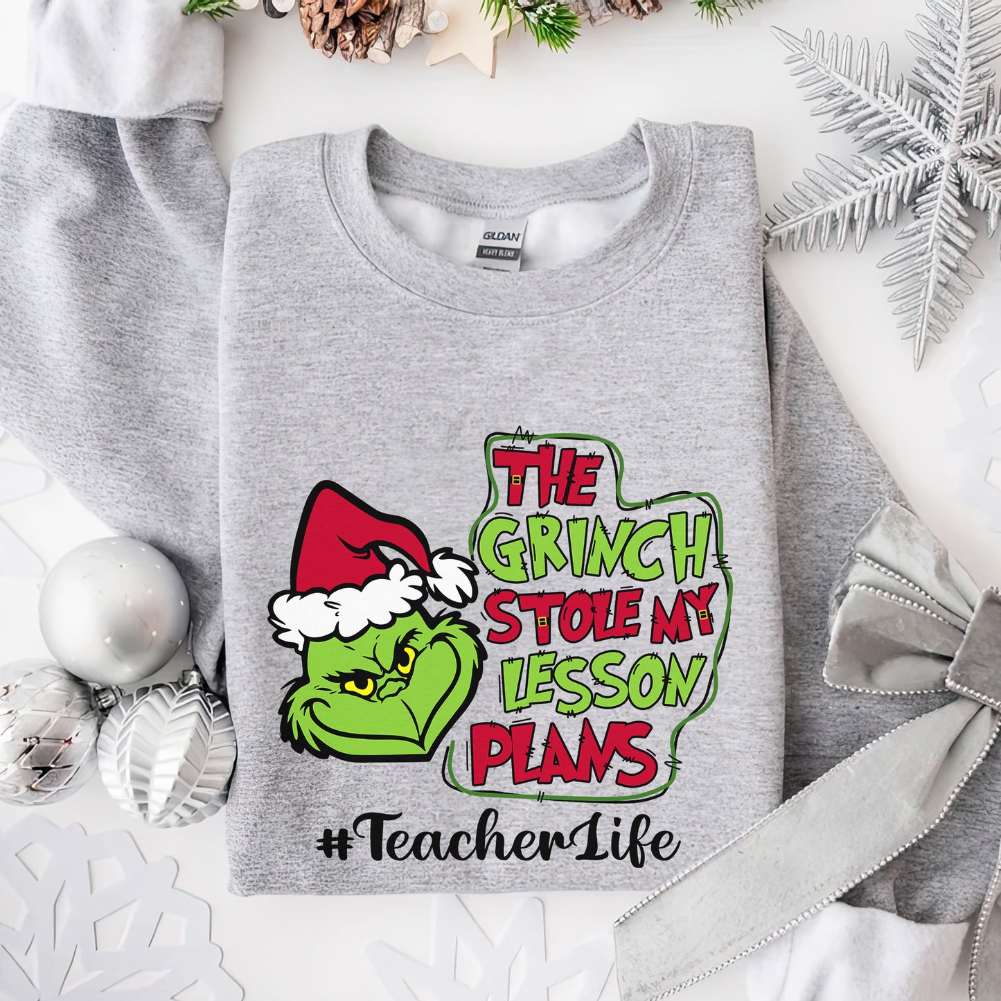 The Grinch Stole My Lesson Plans, Christmas Grinch Personalized Shirt, Funny Teacher Life Personalized Shirt, Merry Grinchmas Custom Gift