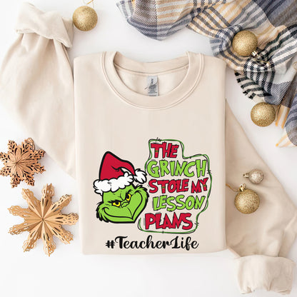 The Grinch Stole My Lesson Plans, Christmas Grinch Personalized Shirt, Funny Teacher Life Personalized Shirt, Merry Grinchmas Custom Gift