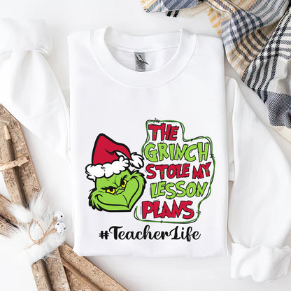 The Grinch Stole My Lesson Plans, Christmas Grinch Personalized Shirt, Funny Teacher Life Personalized Shirt, Merry Grinchmas Custom Gift