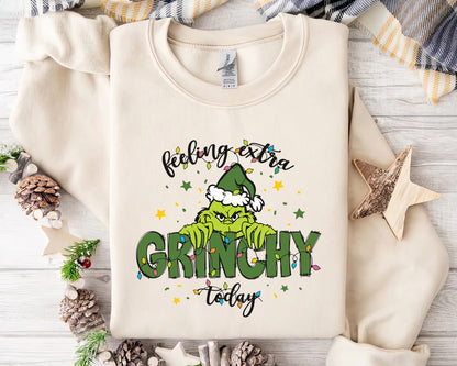 Christmas Feeling Extra Grinchy Today Sweatshirt - beige