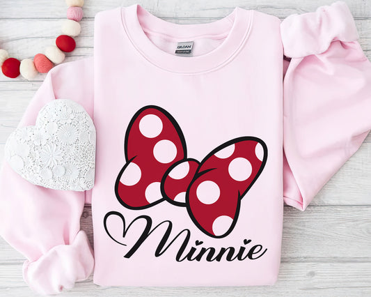 Cute Minnie Bow Shirt, Mouse Bowtie T-Shirt Sweatshirt Hoodie, Cartoon Character Design, Family Matching Outfit, Fun and Stylish Gift