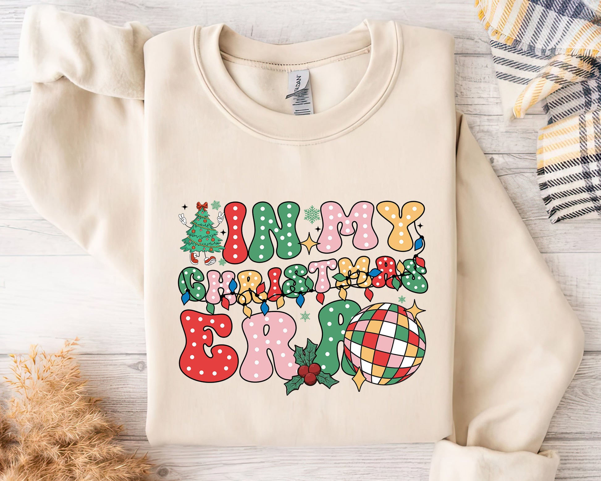 In My Christmas Era Retro Shirt, Boho Hippie Holiday Tee Sweatshirt Hoodie, Vintage Style, Merry Christmas Graphic Top, Sparkling Disco Ball.