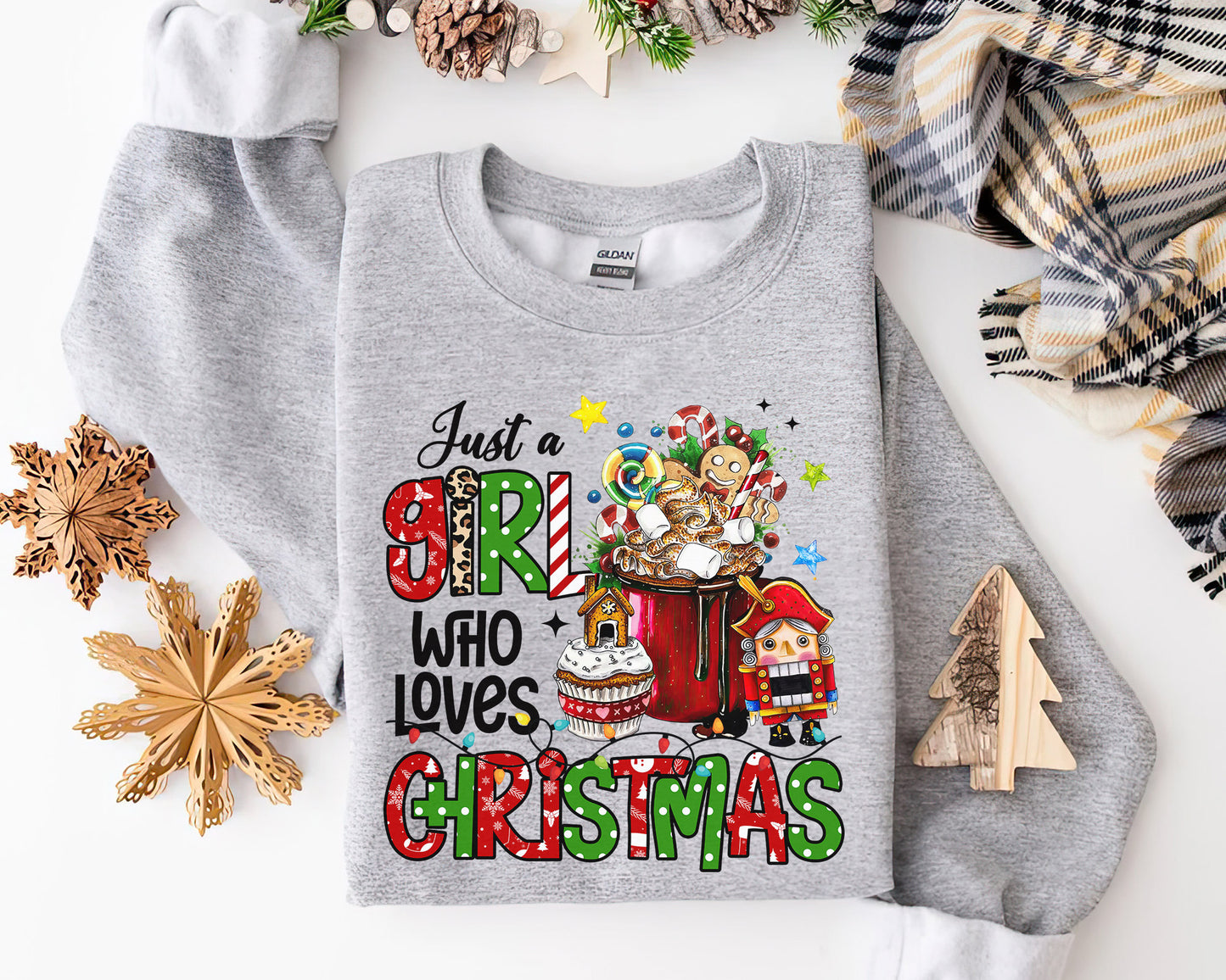 Just A Girl Who Loves Christmas Shirt, Boho Hippie Doodle Design, Merry Christmas Tee Sweatshirt Hoodie, Cute Girly Christmas Gift