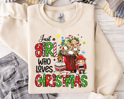 Just A Girl Who Loves Christmas Shirt, Boho Hippie Doodle Design, Merry Christmas Tee Sweatshirt Hoodie, Cute Girly Christmas Gift