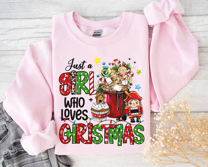 Just A Girl Who Loves Christmas Shirt, Boho Hippie Doodle Design, Merry Christmas Tee Sweatshirt Hoodie, Cute Girly Christmas Gift