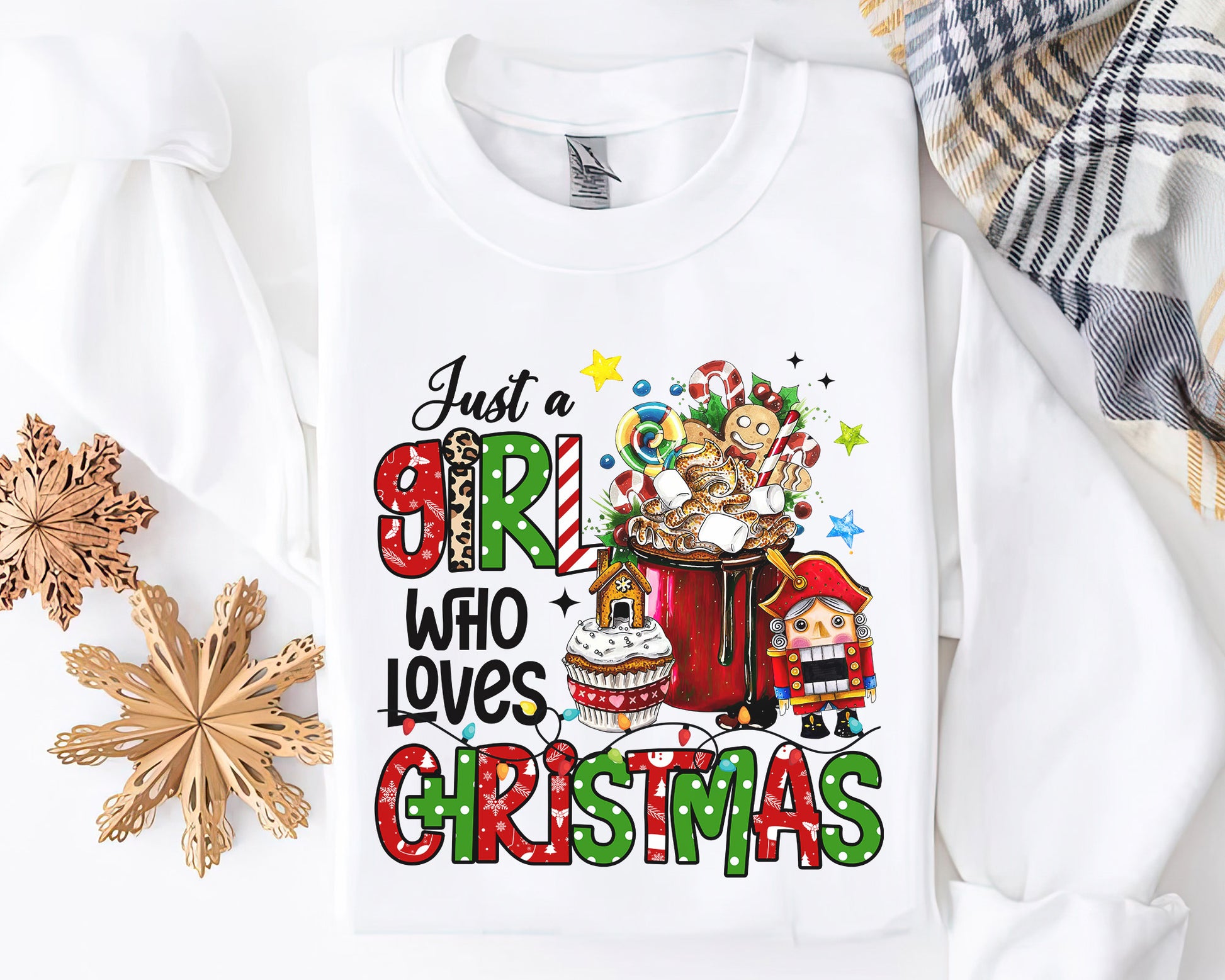 Just A Girl Who Loves Christmas Shirt, Boho Hippie Doodle Design, Merry Christmas Tee Sweatshirt Hoodie, Cute Girly Christmas Gift