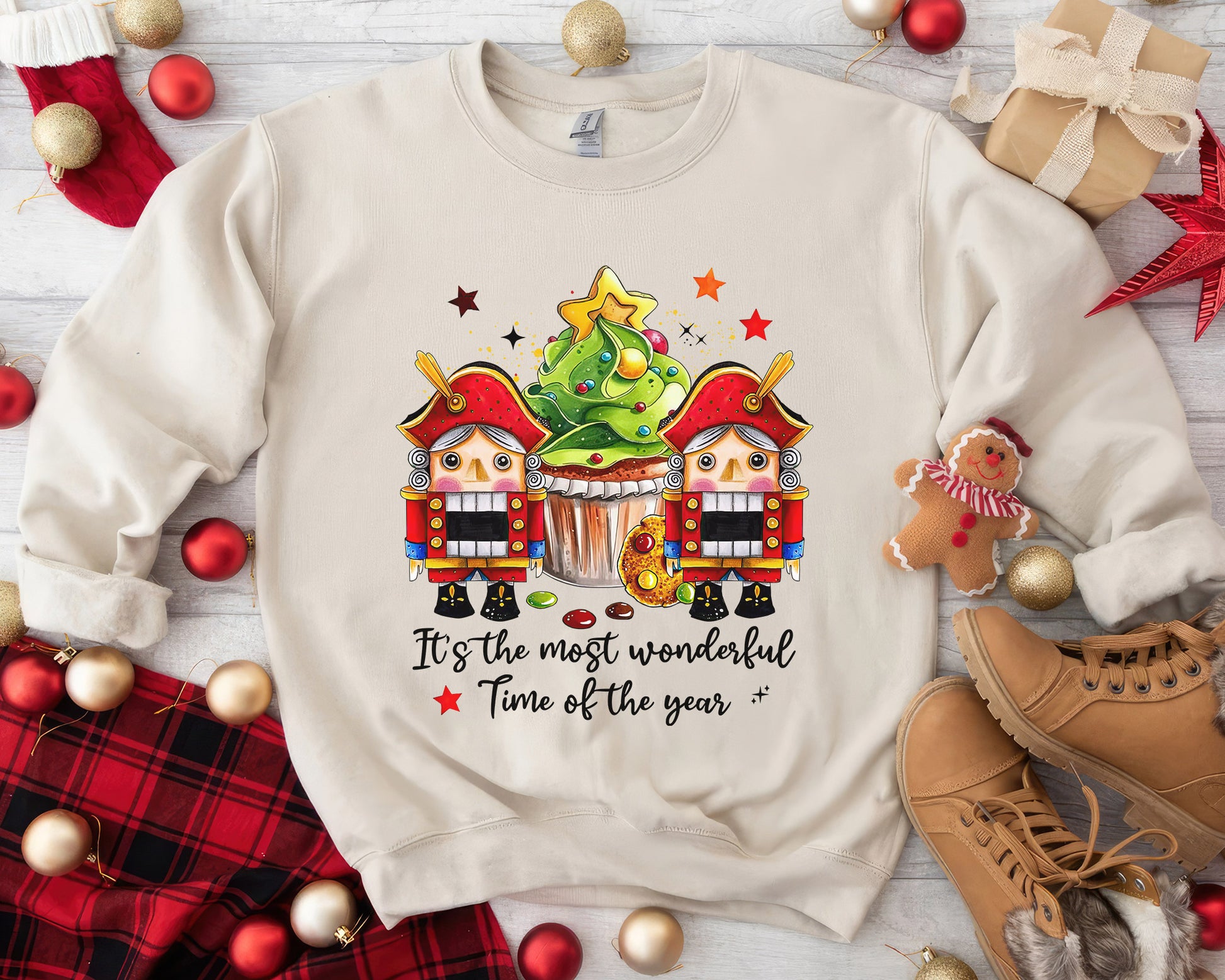 It's The Most Wonderful Time Of The Year Shirt, Watercolor Cute Christmas Tee Sweatshirt Hoodie, Merry Christmas Gift, Holiday Outfit Idea - Beige