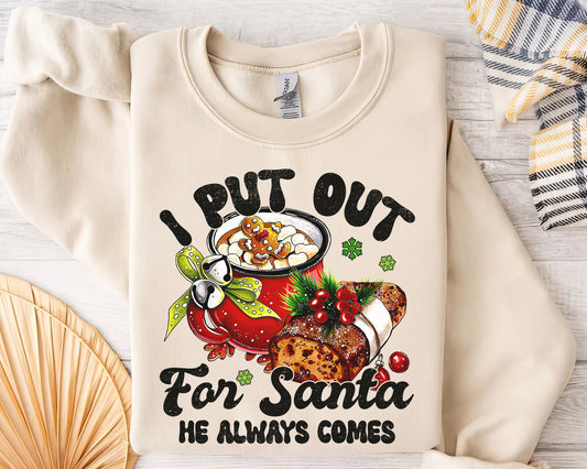 I Put Out for Santa He Always Comes Shirt | Funny Christmas Tee Sweatshirt Hoodie | Humorous Holiday Gift | Santa Claus Humor Design