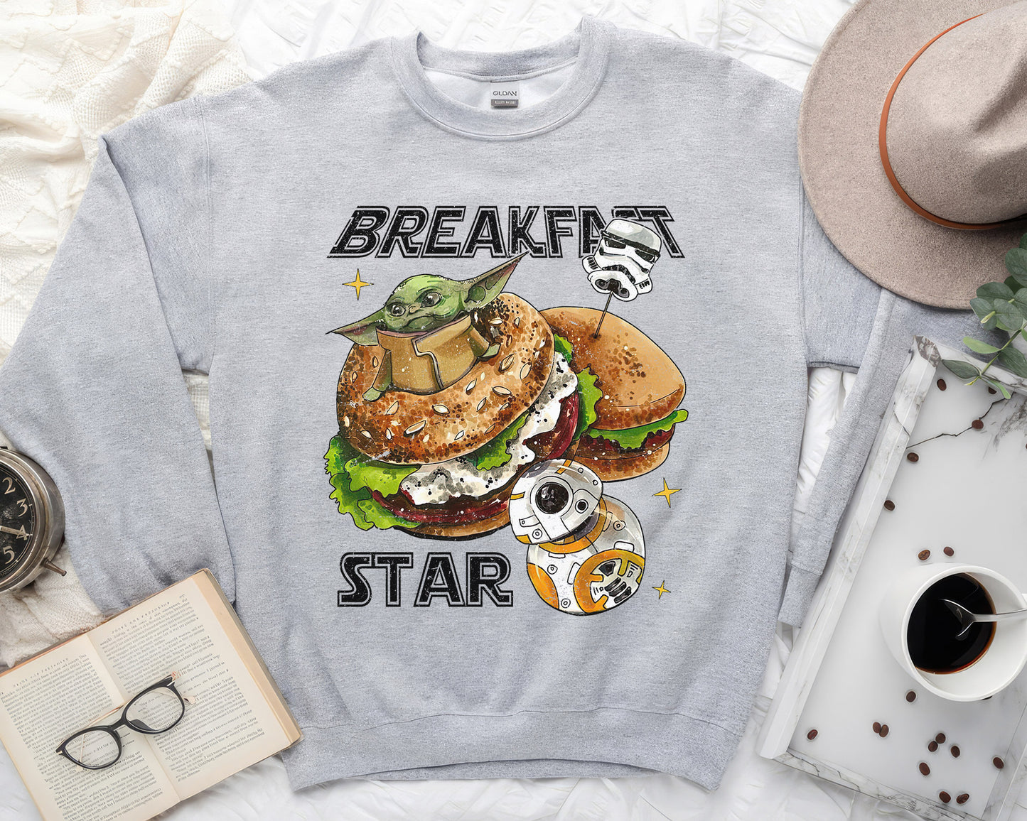 Retro Breakfast Star Shirt, Halftone Vintage Style T-Shirt, Sweatshirt, Hoodie, 80s Nostalgia Gift for Movie Lovers, Retro Aesthetic Fashion - Ash