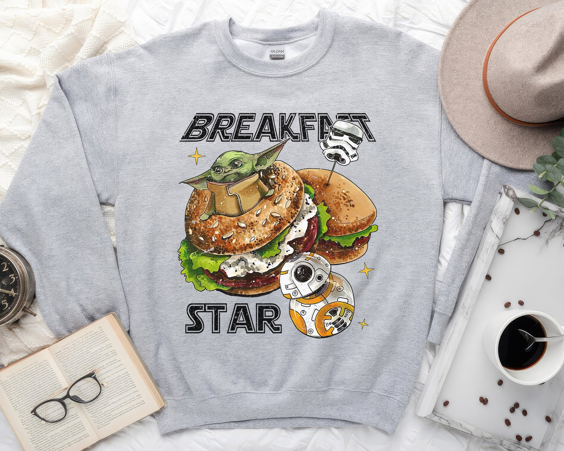 Retro Breakfast Star Shirt, Halftone Vintage Style T-Shirt, Sweatshirt, Hoodie, 80s Nostalgia Gift for Movie Lovers, Retro Aesthetic Fashion - Ash