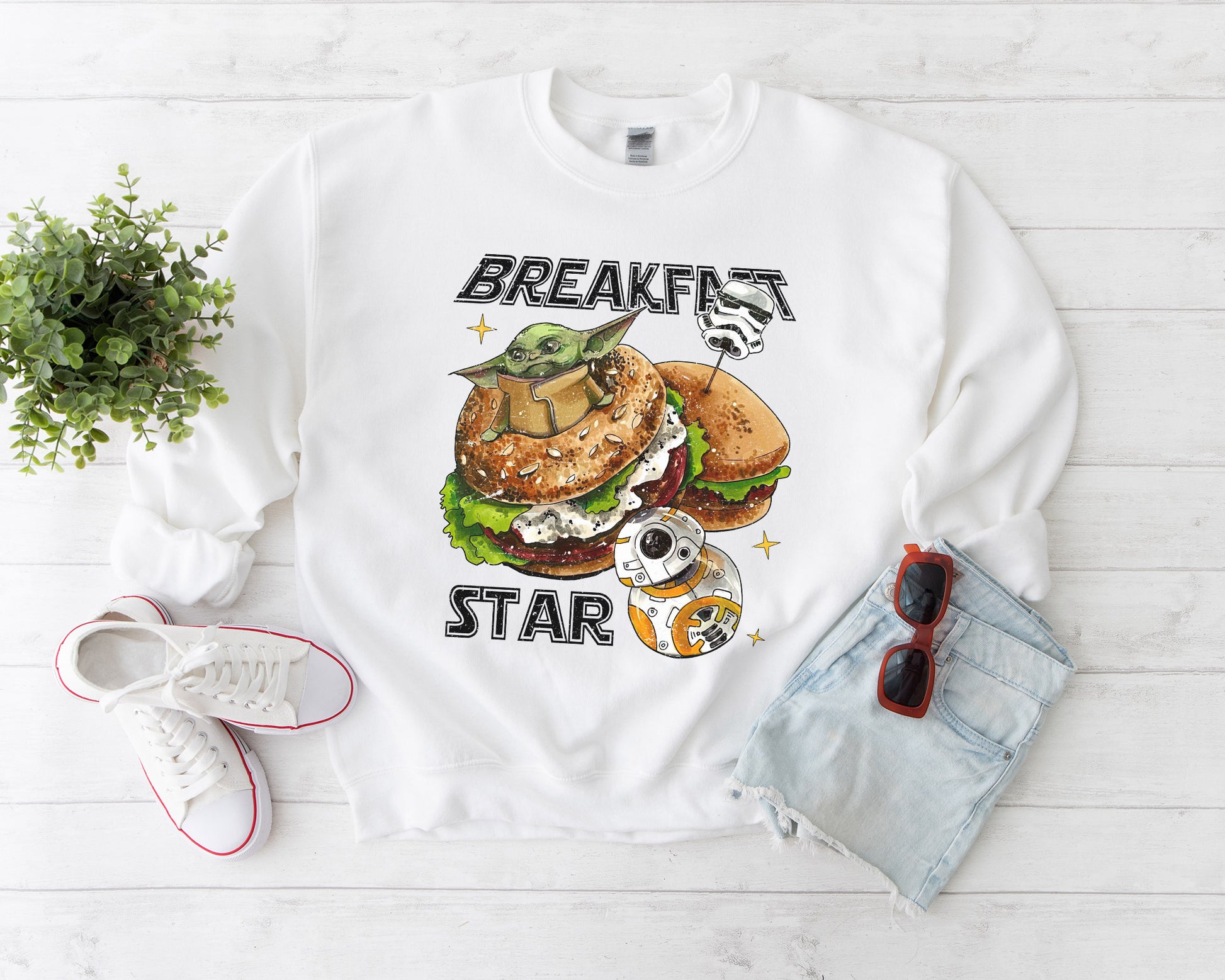 Retro Breakfast Star Shirt, Halftone Vintage Style T-Shirt, Sweatshirt, Hoodie, 80s Nostalgia Gift for Movie Lovers, Retro Aesthetic Fashion - White