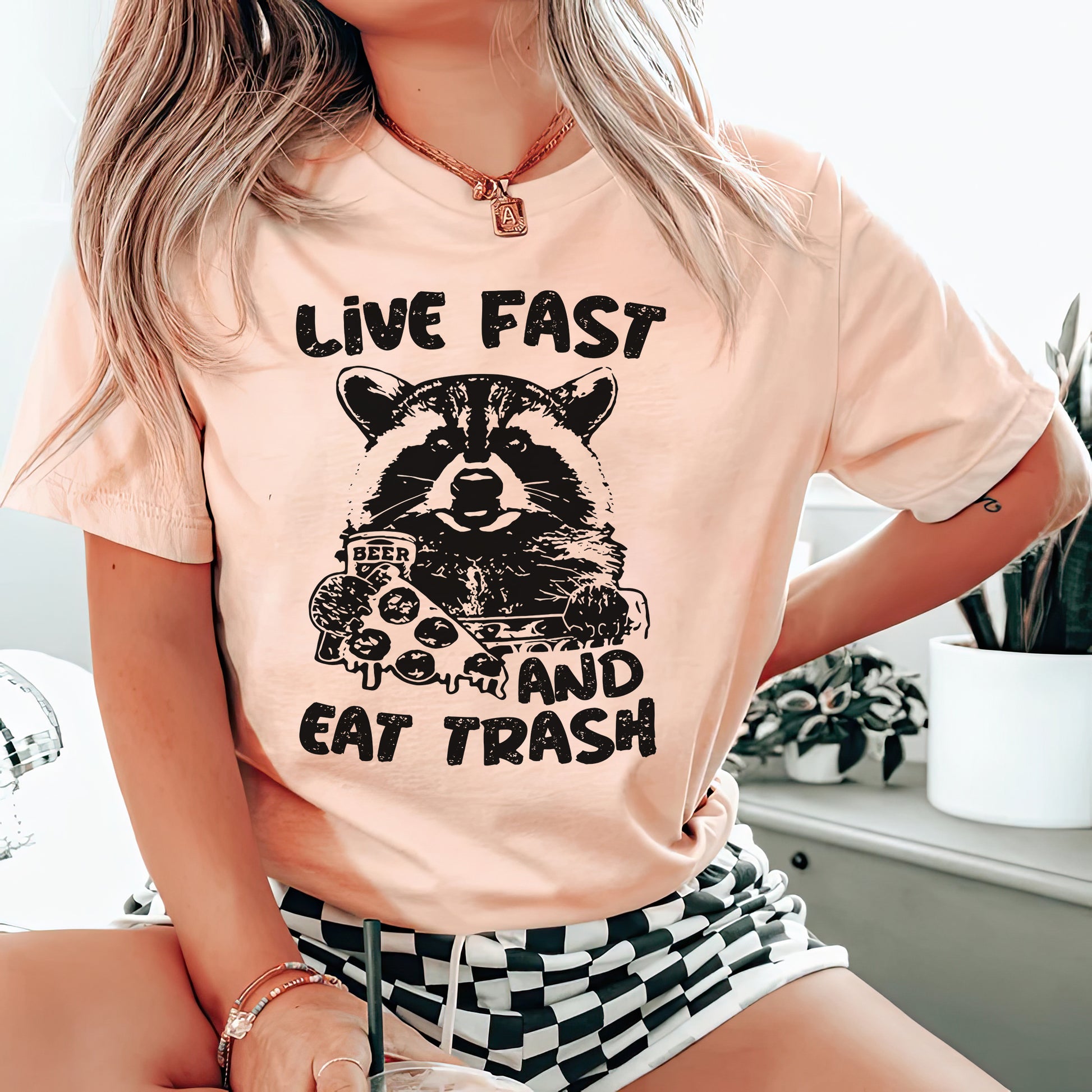 Live Fast Eat Trash Tee - Peach