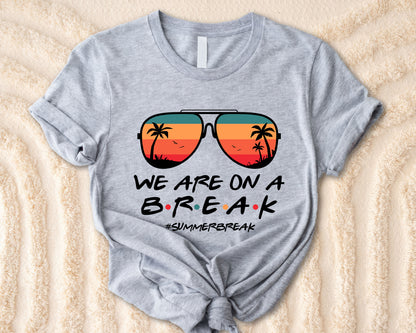 Tee Art Online - Retro We Are On A Break Tee | Vintage Summer Break T-shirts | Bye Bye School Hello Summer Retro Sunset Beach T-shirts - Sport Grey