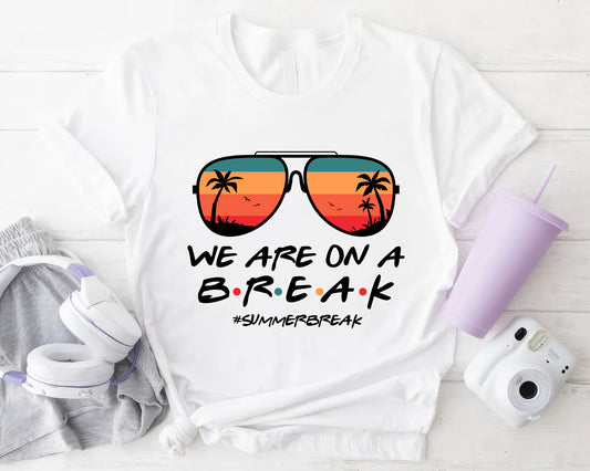 Tee Art Online - Retro We Are On A Break Tee | Vintage Summer Break T-shirts | Bye Bye School Hello Summer Retro Sunset Beach T-shirts - White