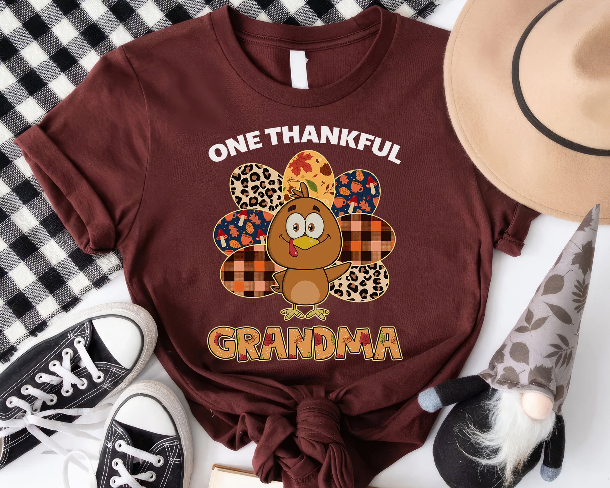 Tee Art Online Autumn One Thankful Turkey Teacher Tee | Hallothanksmas Halloween Thanksgiving Christmas Autumn Fall Vintage Retro Grandma Design 