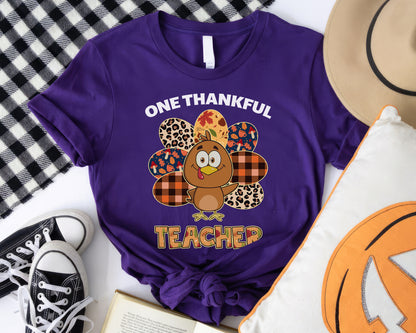 Tee Art Online Autumn One Thankful Turkey Teacher Tee | Hallothanksmas Halloween Thanksgiving Christmas Autumn Fall Vintage Retro Teacher Design - purple