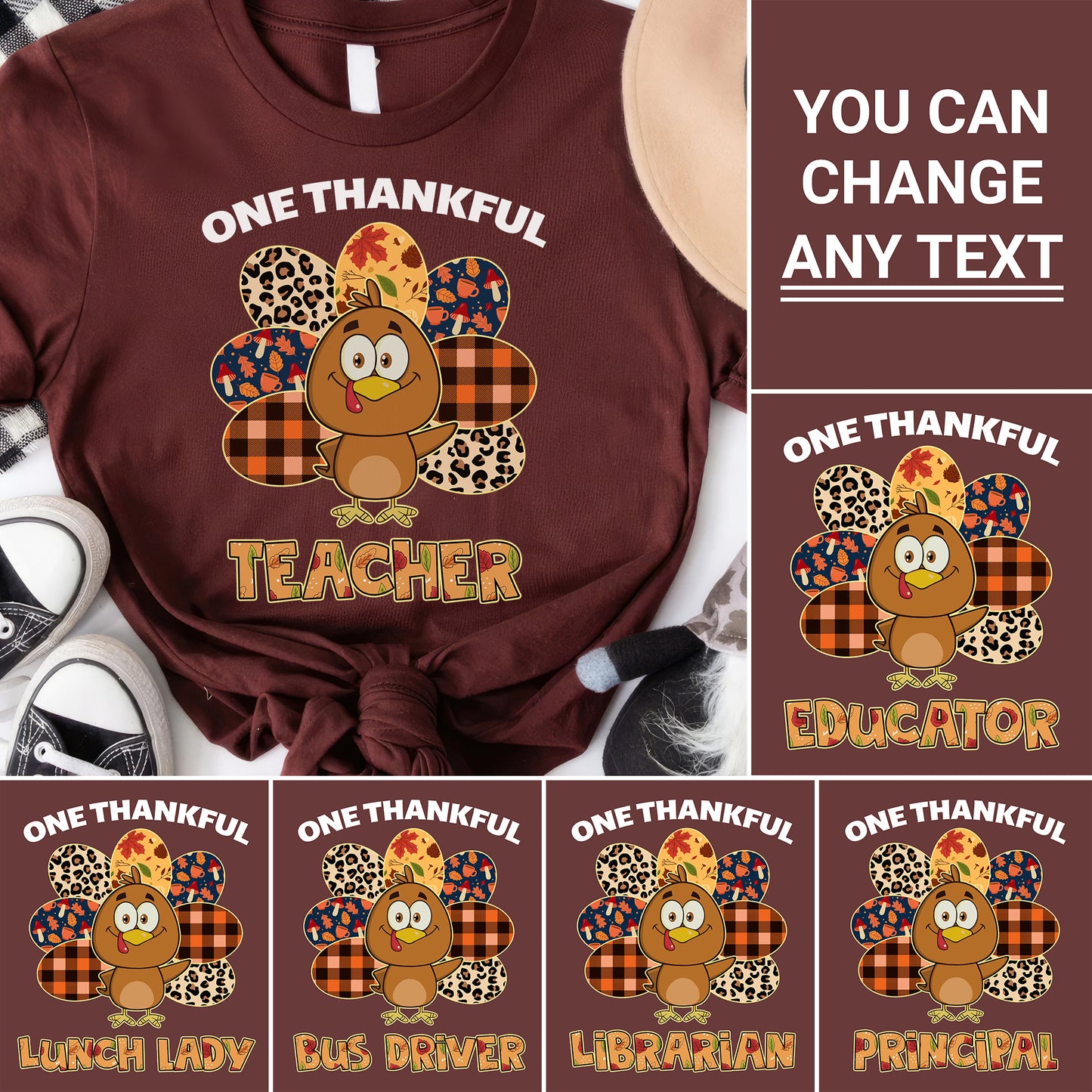 Tee Art Online Autumn One Thankful Turkey Teacher Tee | Hallothanksmas Halloween Thanksgiving Christmas Autumn Fall Vintage Retro Teacher Design 