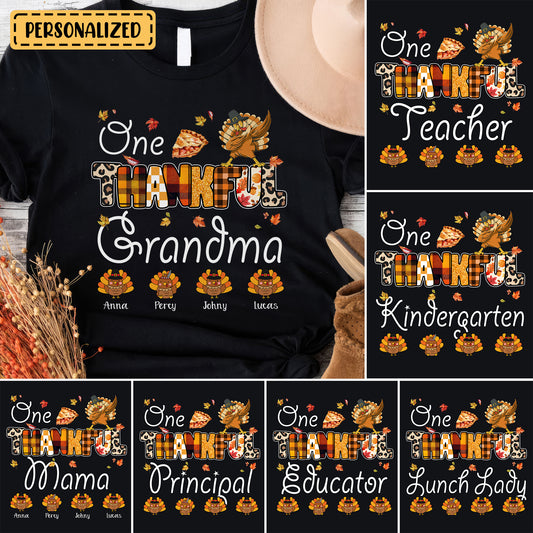 Autumn One Thankful Grandma with Little Turkey Tee | HalloThanksMas Cute Turkey T-shirt | Autumn Fall Vintage Retro Teacher Design