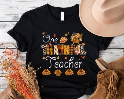 Autumn One Thankful Grandma with Little Turkey Tee | HalloThanksMas Cute Turkey T-shirt | Autumn Fall Vintage Retro Teacher Design 