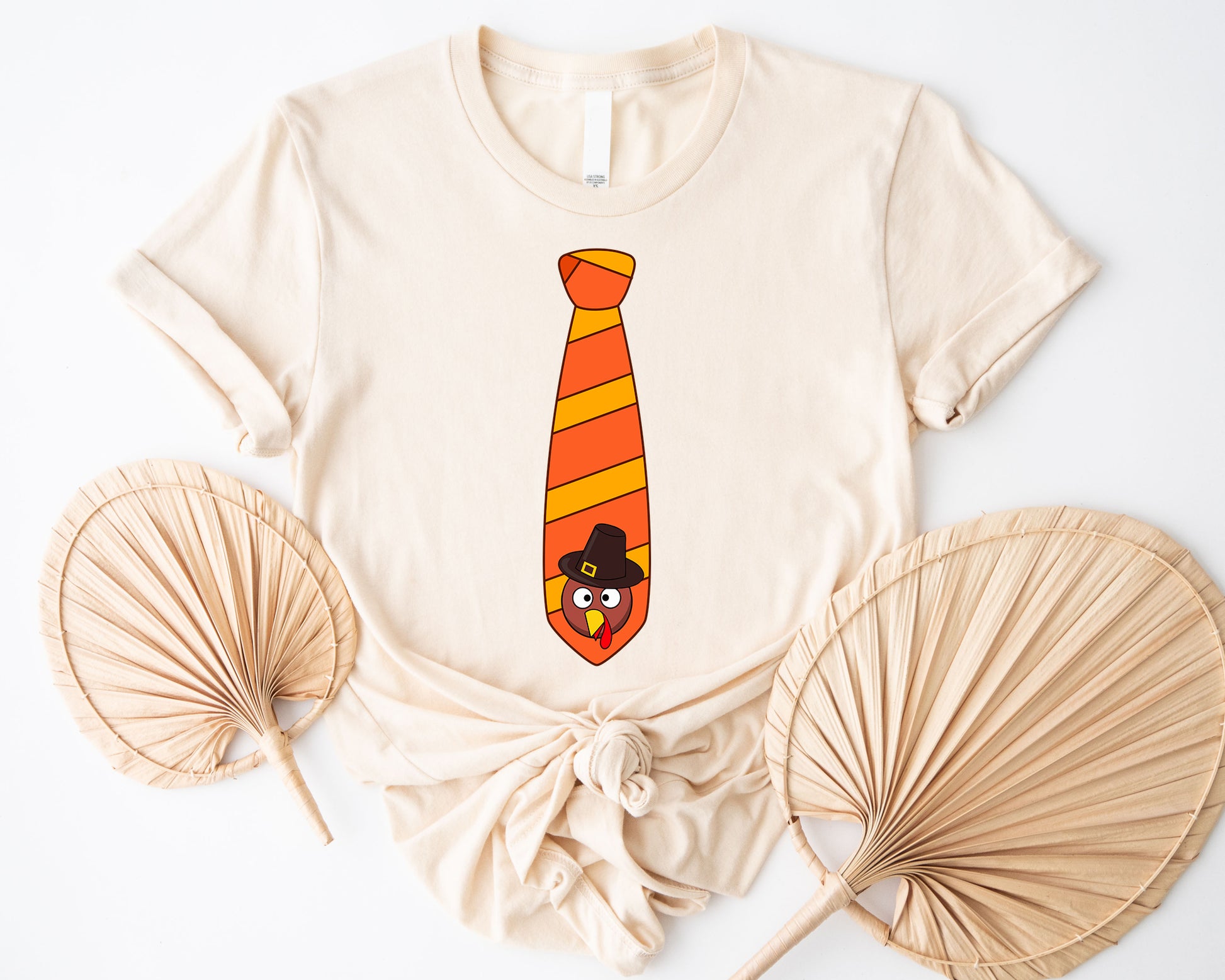 Tee114-Funny Turkey Tie Tee-Natural