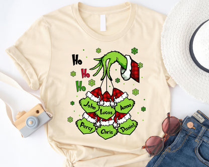 Little Grinch Personalized Shirt, Cheeky Face Christmas Family Shirt, Merry Grinchmas Gift, Festive Mischief Family, Cute Sneaky Grinch -Natural