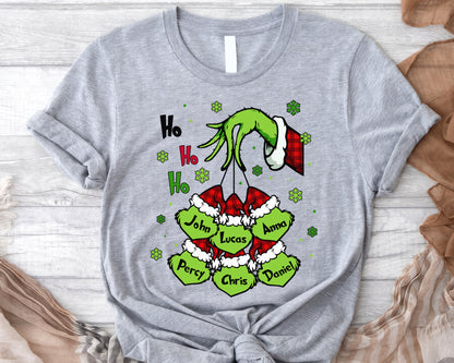 Little Grinch Personalized Shirt, Cheeky Face Christmas Family Shirt, Merry Grinchmas Gift, Festive Mischief Family, Cute Sneaky Grinch - Sport Grey