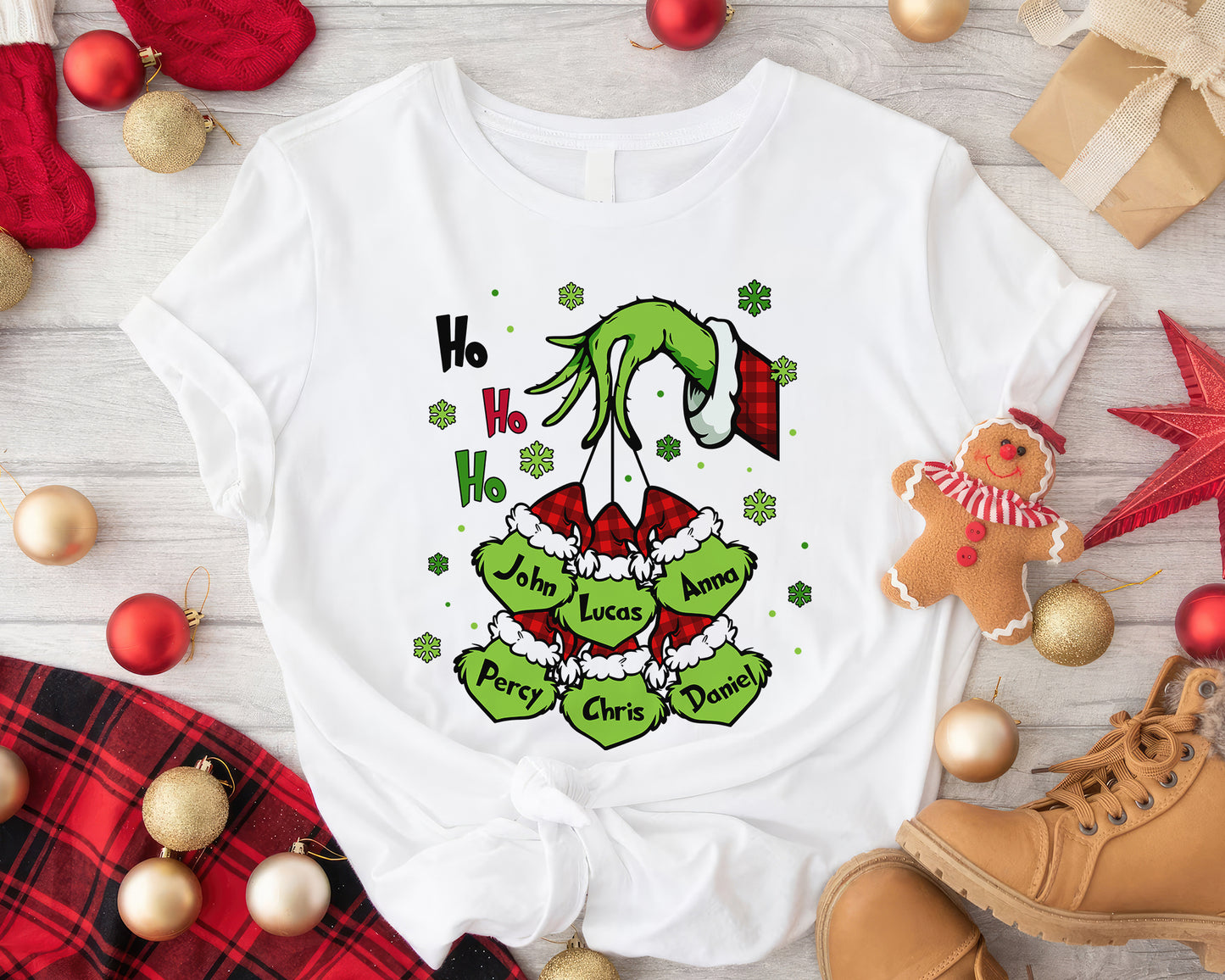 Little Grinch Personalized Shirt, Cheeky Face Christmas Family Shirt, Merry Grinchmas Gift, Festive Mischief Family, Cute Sneaky Grinch - White