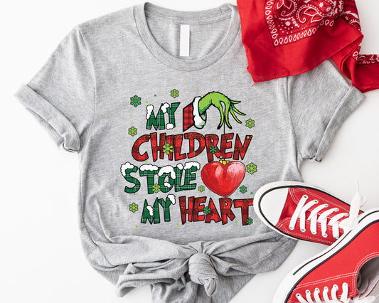 My Children Stole My Heart, Grinch Personalized Shirt, My Students Stole My Heart, Merry Grinchmas Gift, Grinch Hand Tee Hoodie Sweatshirt - Sport Grey