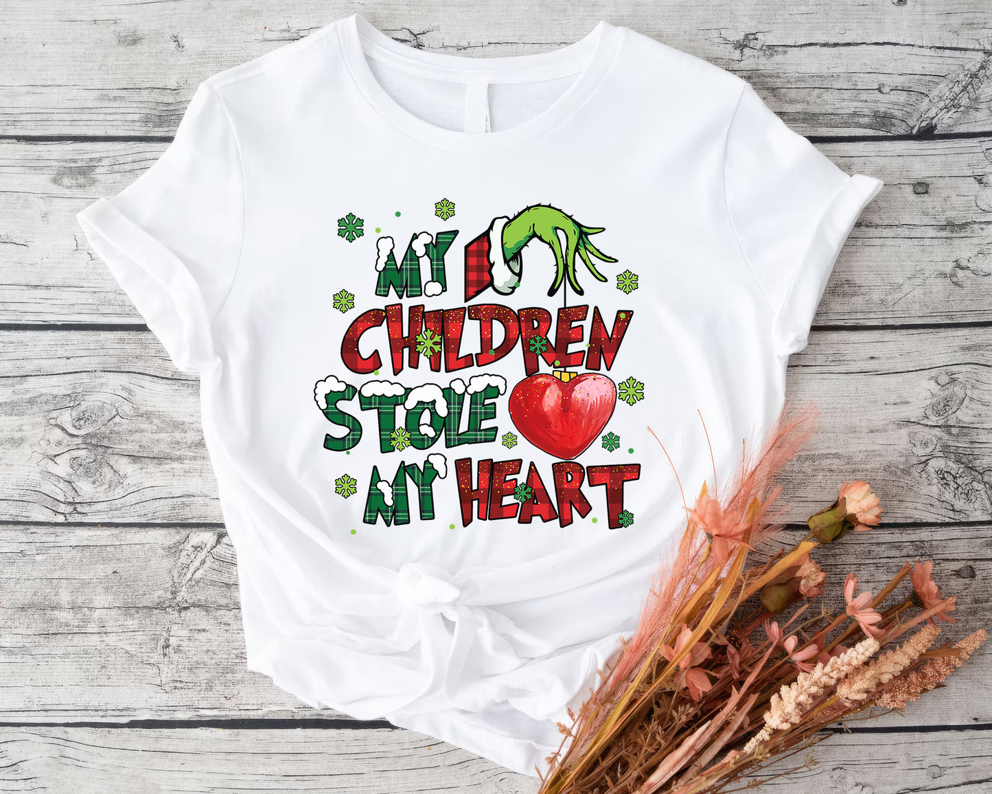 My Children Stole My Heart, Grinch Personalized Shirt, My Students Stole My Heart, Merry Grinchmas Gift, Grinch Hand Tee Hoodie Sweatshirt - White