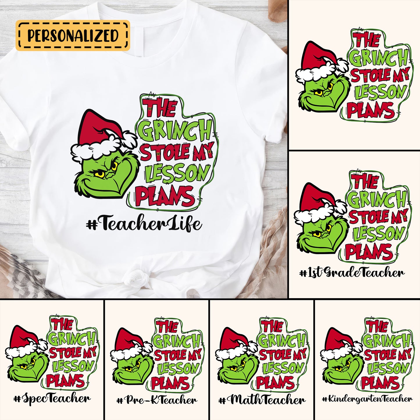 The Grinch Stole My Lesson Plans, Christmas Grinch Personalized Shirt, Funny Teacher Life Personalized Shirt, Merry Grinchmas Custom Gift