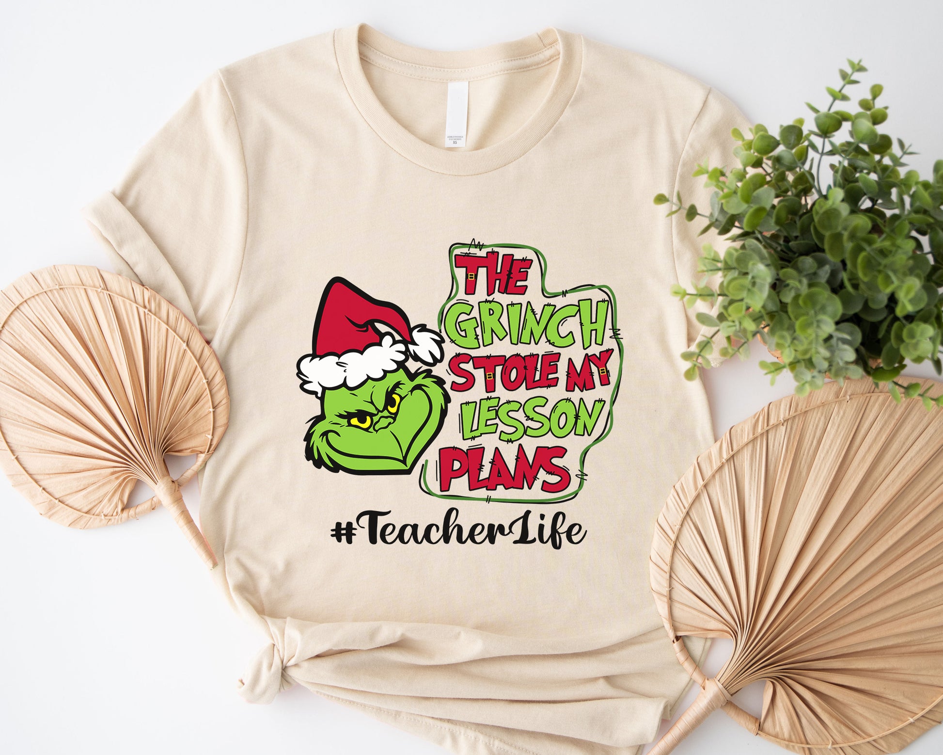 The Grinch Stole My Lesson Plans, Christmas Grinch Personalized Shirt, Funny Teacher Life Personalized Shirt, Merry Grinchmas Custom Gift