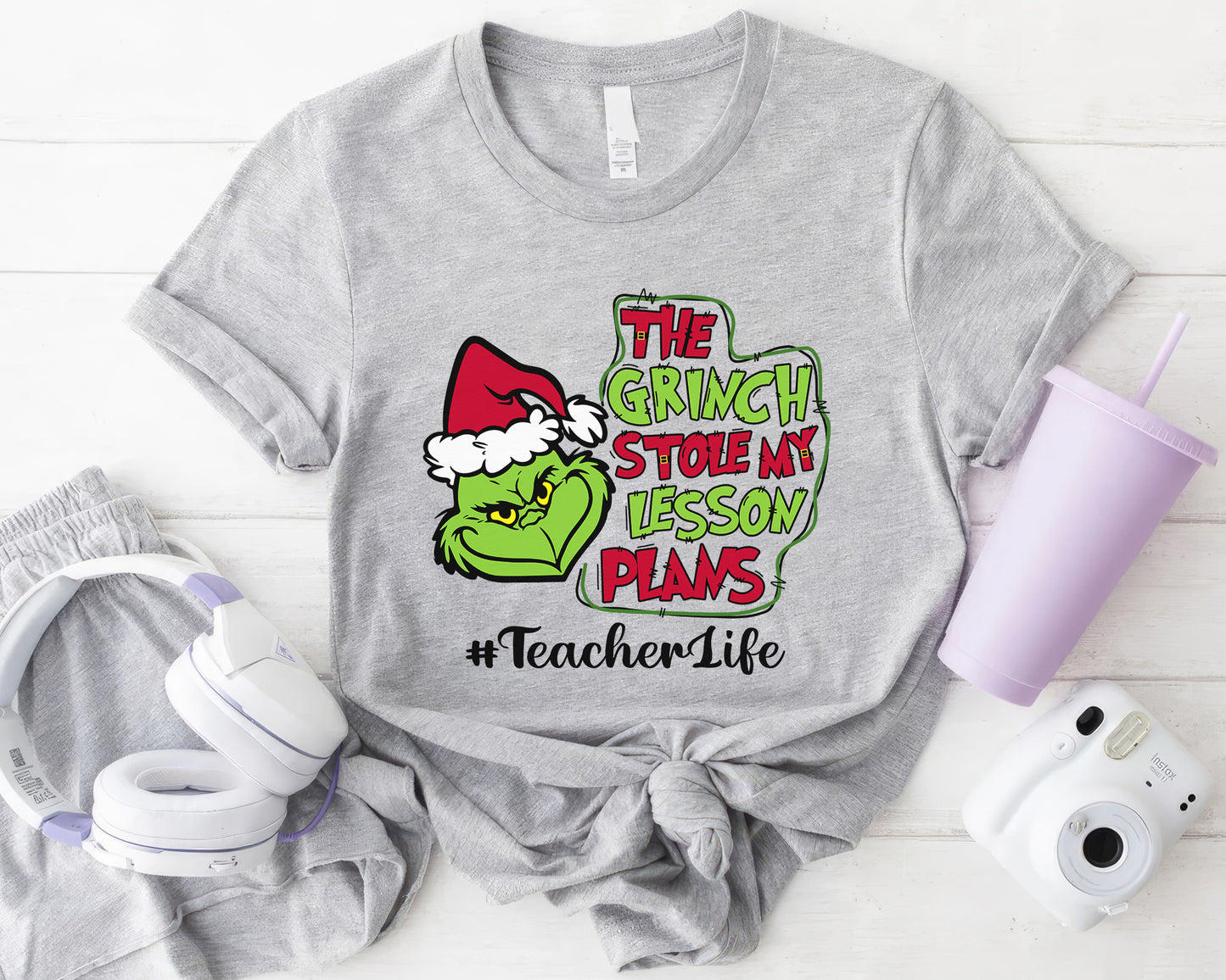 The Grinch Stole My Lesson Plans, Christmas Grinch Personalized Shirt, Funny Teacher Life Personalized Shirt, Merry Grinchmas Custom Gift