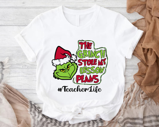 The Grinch Stole My Lesson Plans, Christmas Grinch Personalized Shirt, Funny Teacher Life Personalized Shirt, Merry Grinchmas Custom Gift