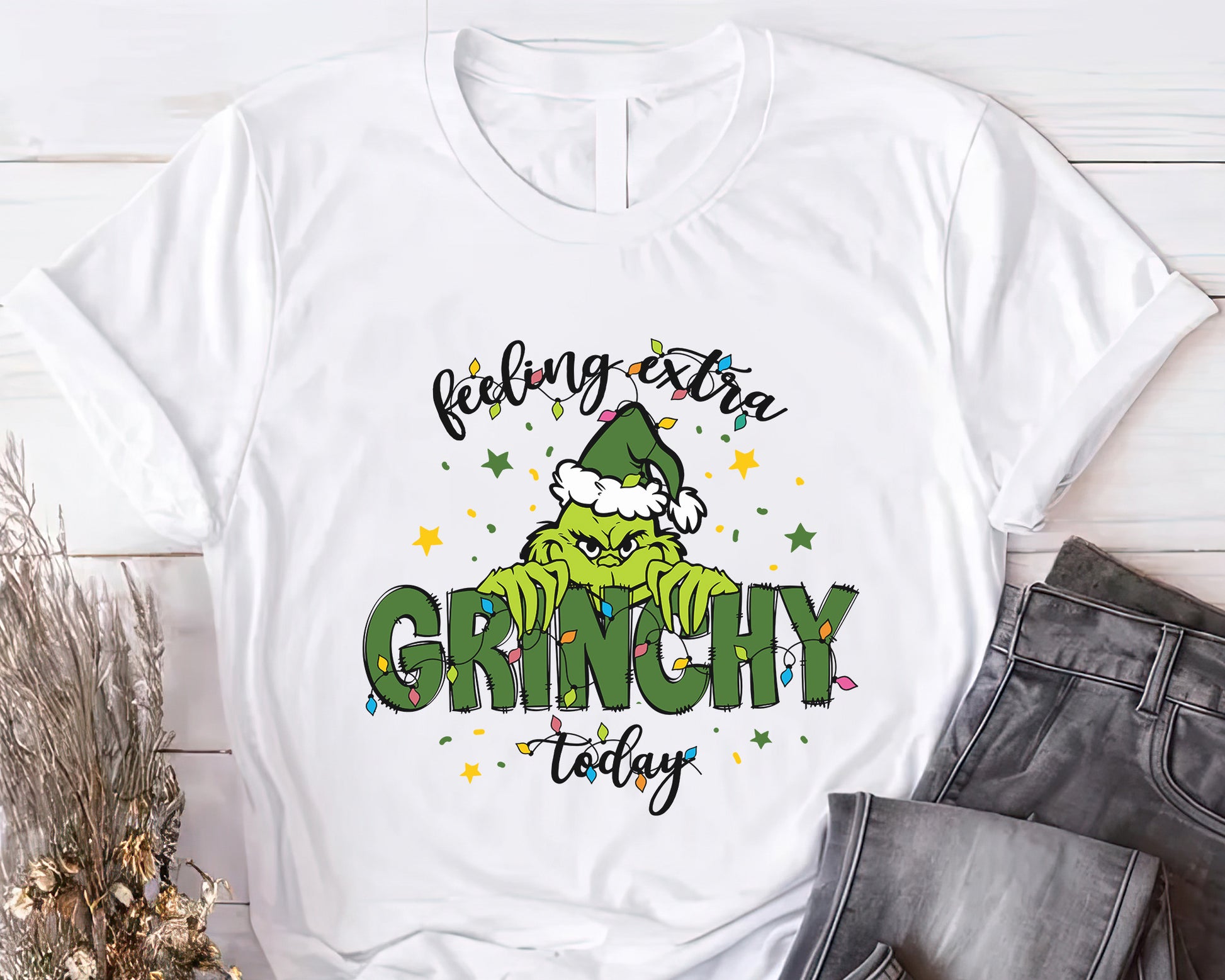 Christmas Feeling Extra Grinchy Today Tee-white