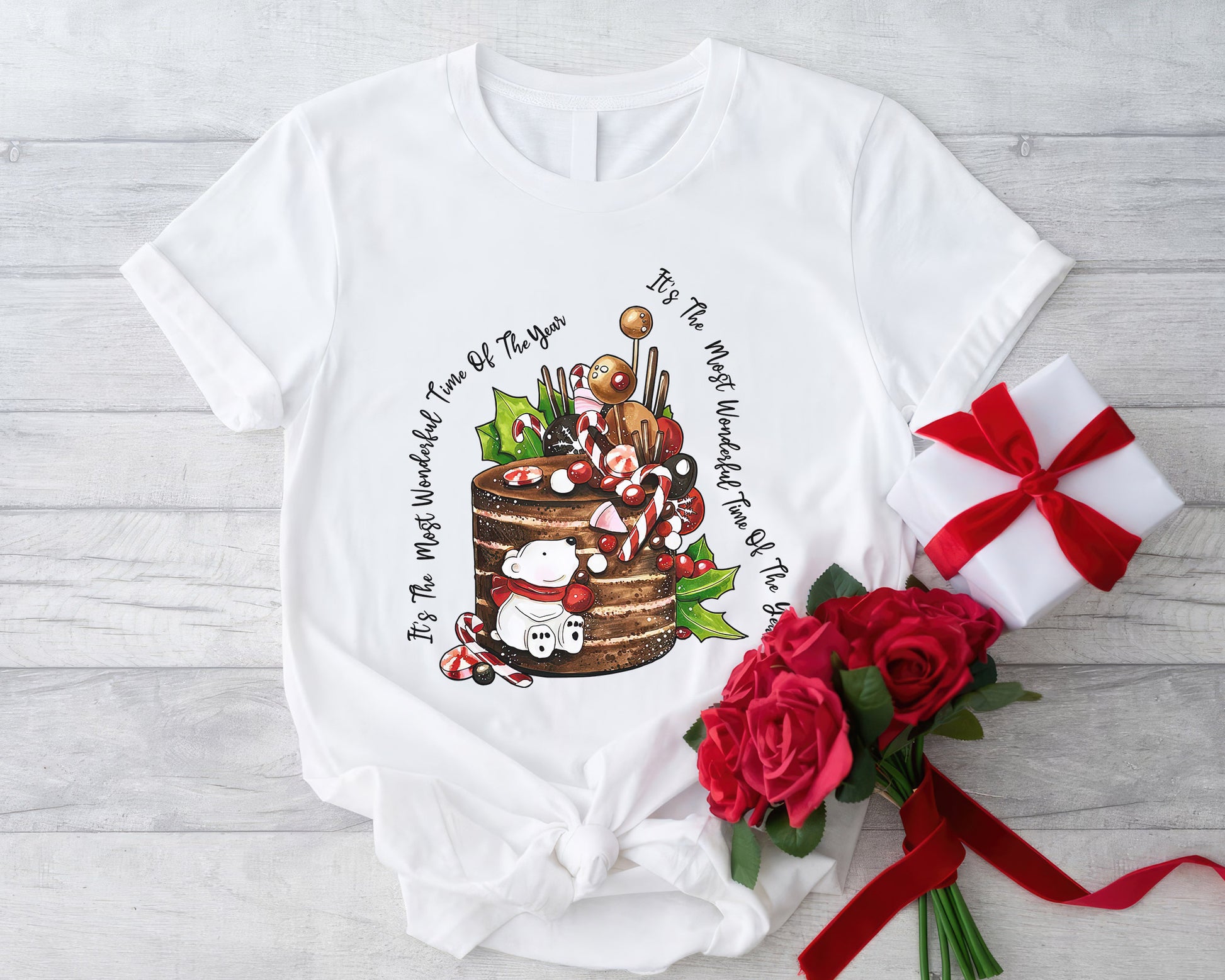 It's The Most Wonderful Time Of The Year Shirt, Boho Hippie Christmas Tee Sweatshirt Hoodie, Merry Christmas Cake, Festive Holiday Design