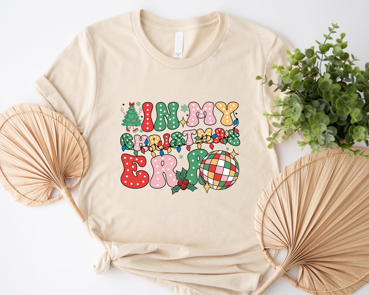 In My Christmas Era Retro Shirt, Boho Hippie Holiday Tee Sweatshirt Hoodie, Vintage Style, Merry Christmas Graphic Top, Sparkling Disco Ball.