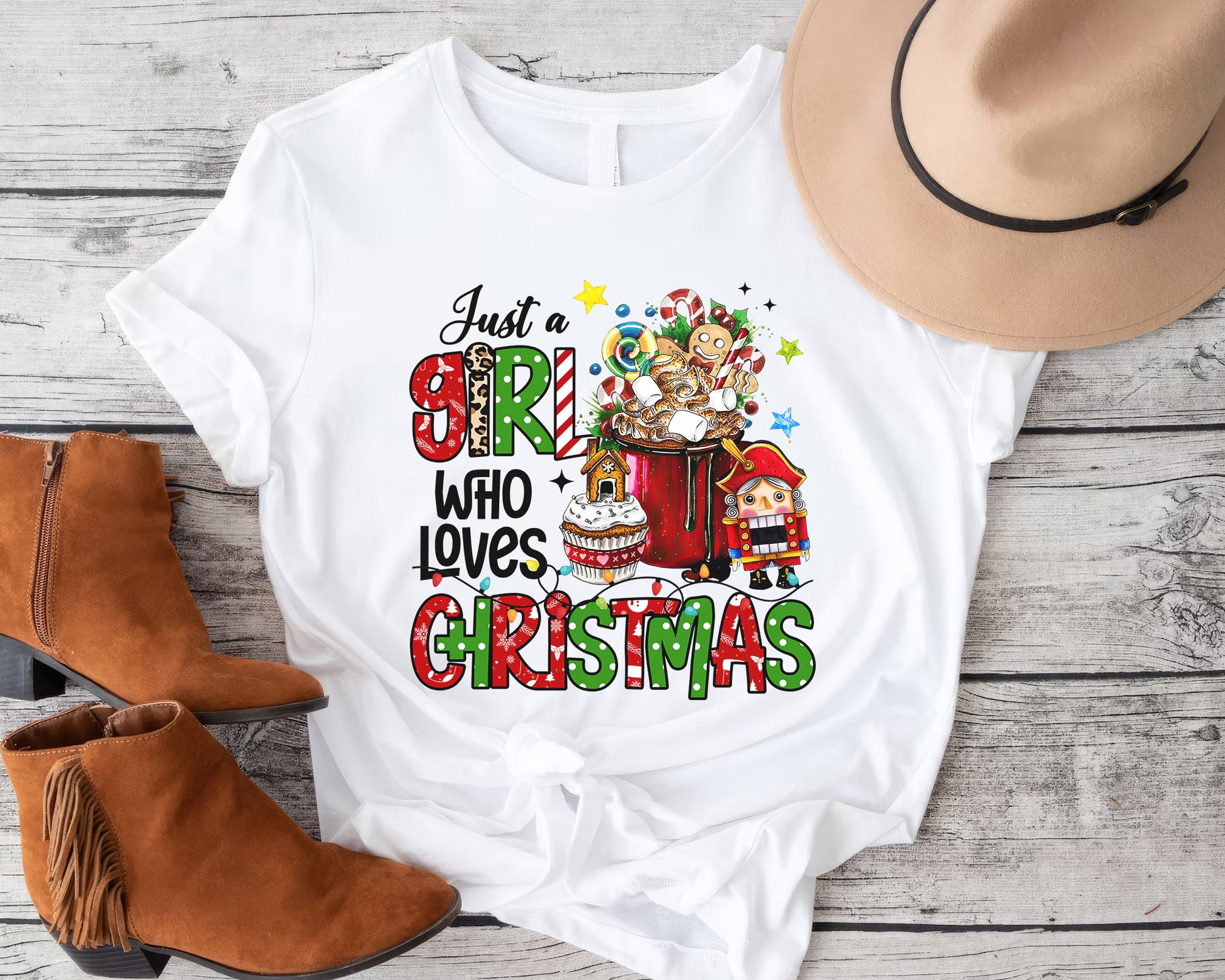 Just A Girl Who Loves Christmas Shirt, Boho Hippie Doodle Design, Merry Christmas Tee Sweatshirt Hoodie, Cute Girly Christmas Gift