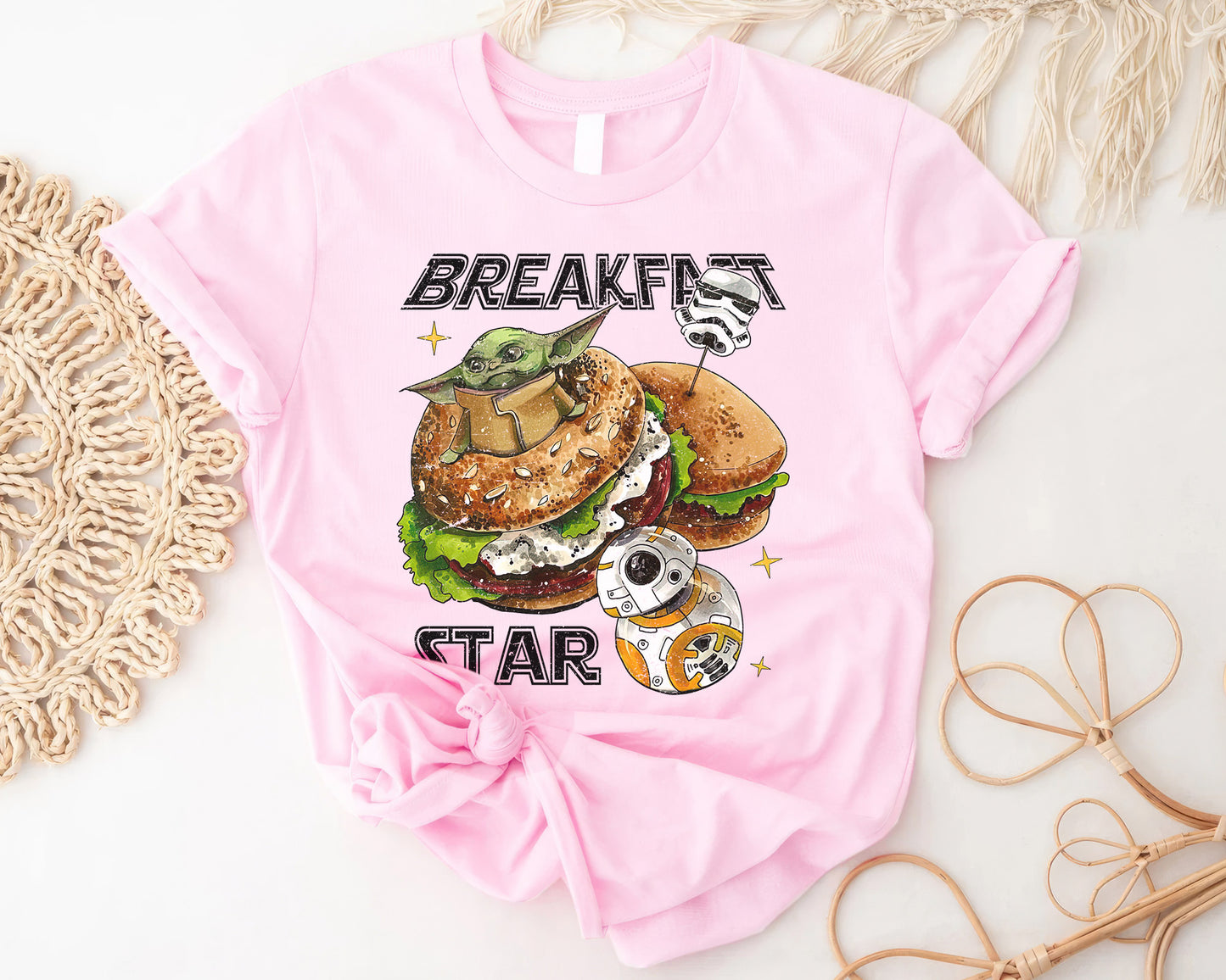 Retro Breakfast Star Shirt, Halftone Vintage Style T-Shirt, Sweatshirt, Hoodie, 80s Nostalgia Gift for Movie Lovers, Retro Aesthetic Fashion - Pink