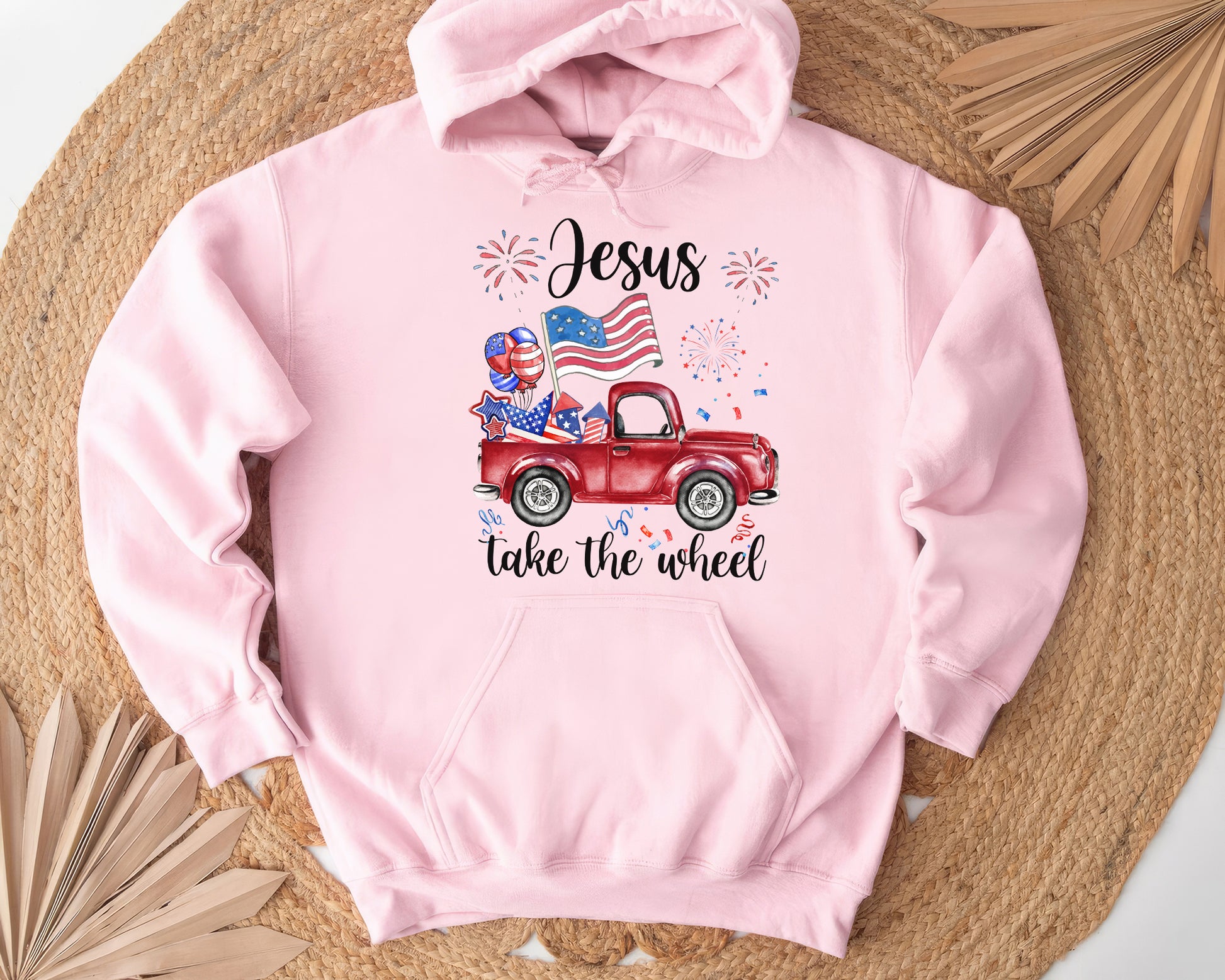 Tee Art Online - Jesus Vintage Truck Firework Hoodie| Veteran Day - Memorial Day - Independence Day, US Patriot Day Design | American Pride - Pink