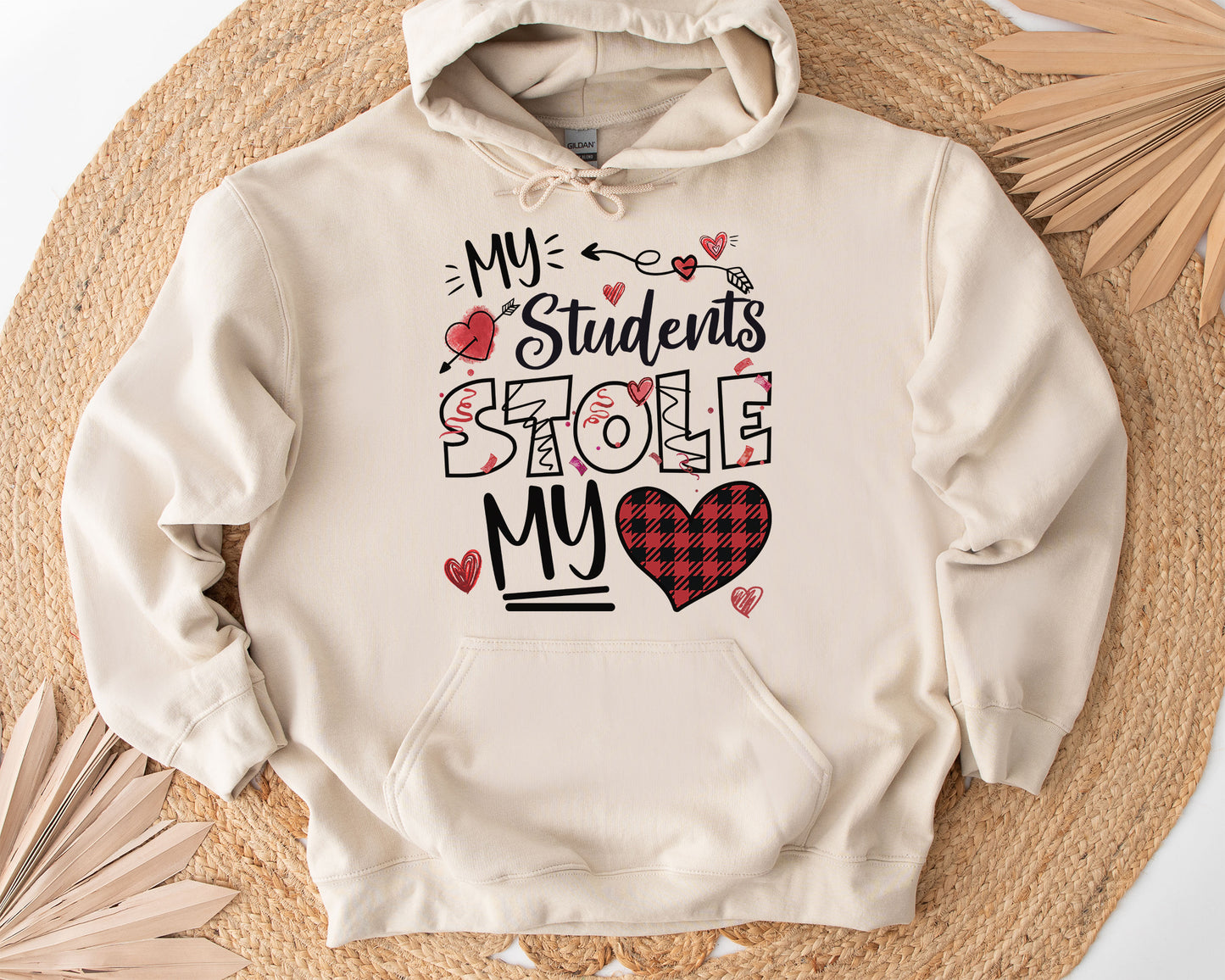 Tee Art Online - Valentine My Students Stole My Heart Personalized Hoodie | Valentine's Day Kawaii Cute Hoodie | Education Teacher Design - Beige