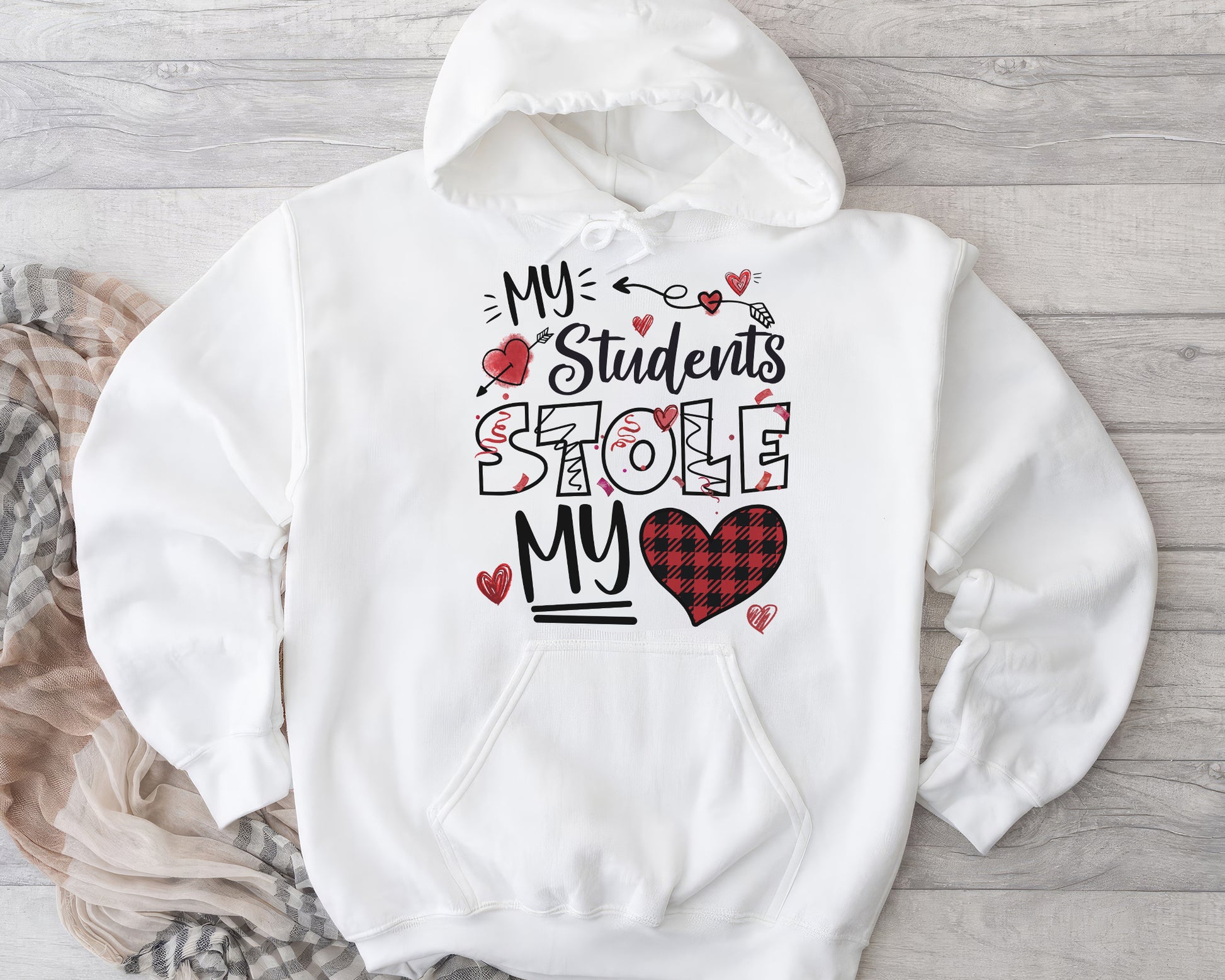 Tee Art Online - Valentine My Students Stole My Heart Personalized Hoodie | Valentine's Day Kawaii Cute Hoodie | Education Teacher Design - White