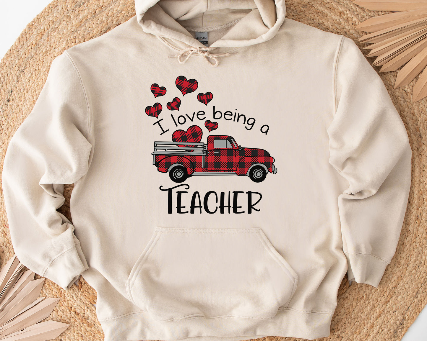 Tee Art Online - Valentine I Love Being A Teacher Personalized Hoodie | Valentine's Day Kawaii Cute | Education Teacher Customized Design - Beige