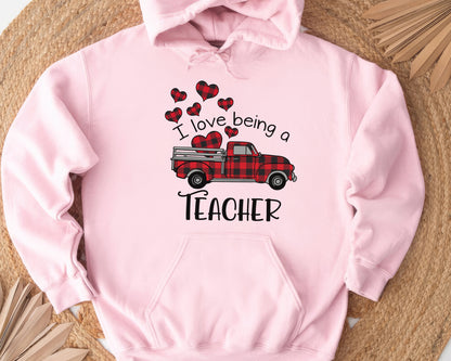 Tee Art Online - Valentine I Love Being A Teacher Personalized Hoodie | Valentine's Day Kawaii Cute | Education Teacher Customized Design - Pink