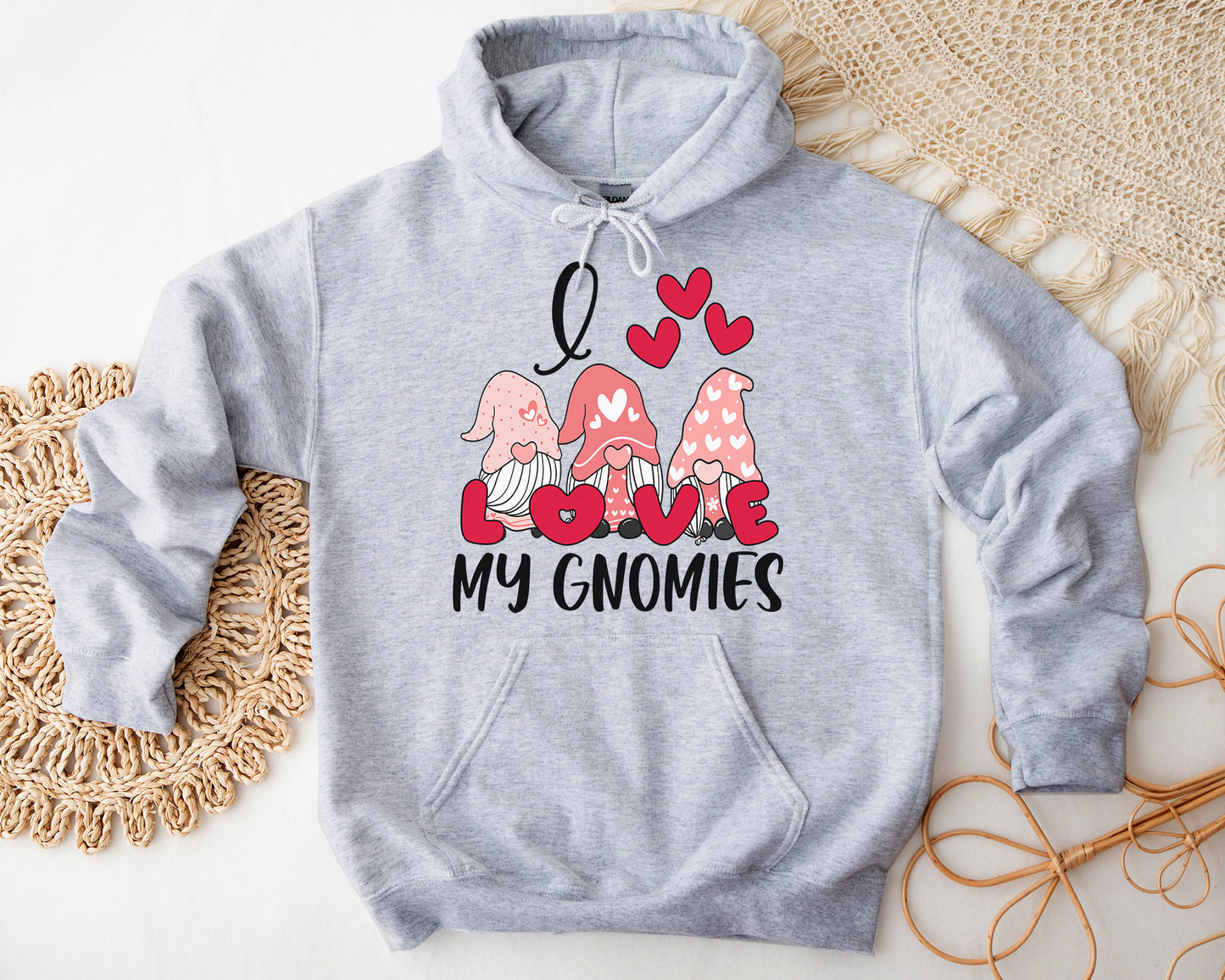 Tee Art Online - Valentine I Love My Gnomies Personalized Hoodie | Valentine's Day Kawaii Cute | Education Teacher Customized Design | Red Heart - Ash