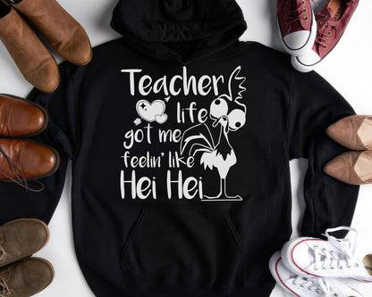 Tee Art Online - Teacher life got me feelin' like hei hei Personalized Hoodie | Typography Kawaii Cute Teacher Customized Design - Black