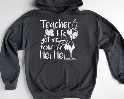 Tee Art Online - Teacher life got me feelin' like hei hei Personalized Hoodie | Typography Kawaii Cute Teacher Customized Design - Charcoal